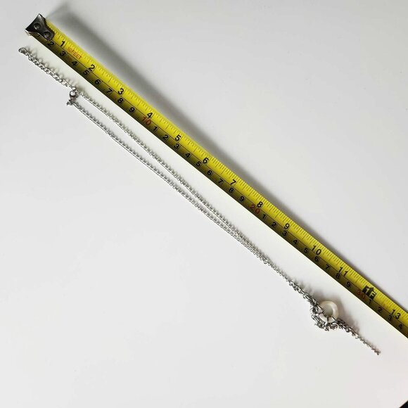 Whimsical gothic witch moon crescent silver & mother-of-pearl chainmail necklace - Picture 4 of 6